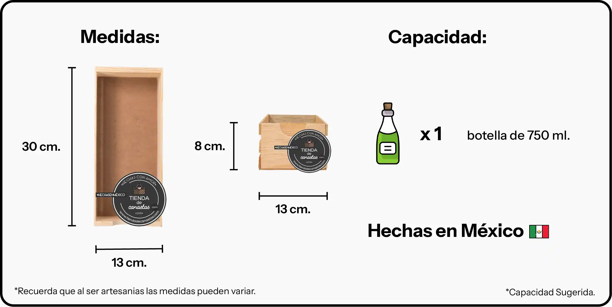Medidas Huacal Botellero de Madera x Tienda de Canastas