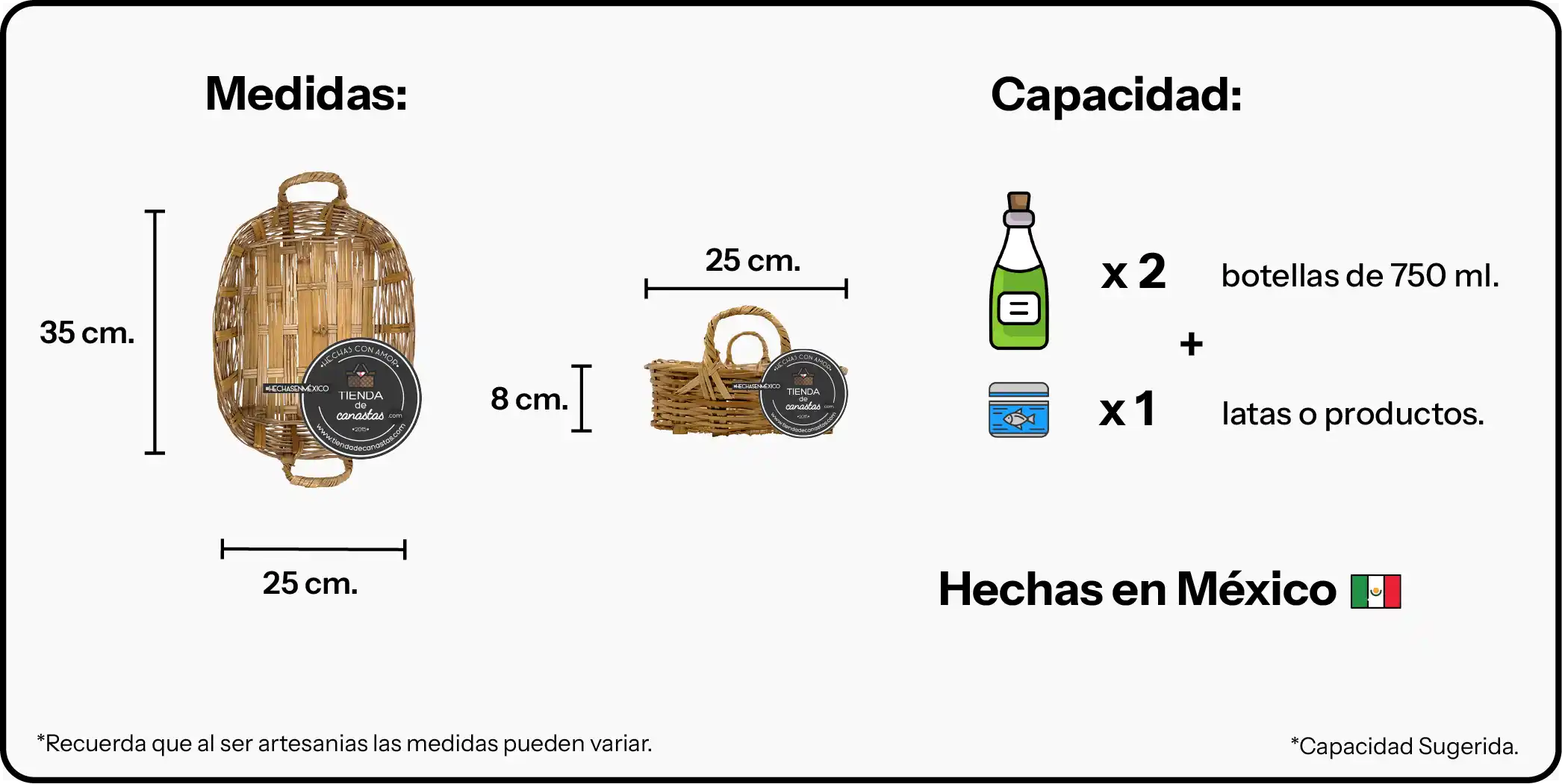 Medidas Charola Sencilla de Carrizo Horneado Mediana Frente x Tienda de Canastas