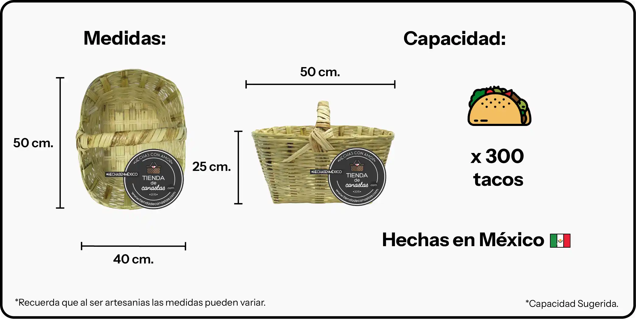 Medidas Medidas Canasta para 300 Tacos x Tienda de Canastas