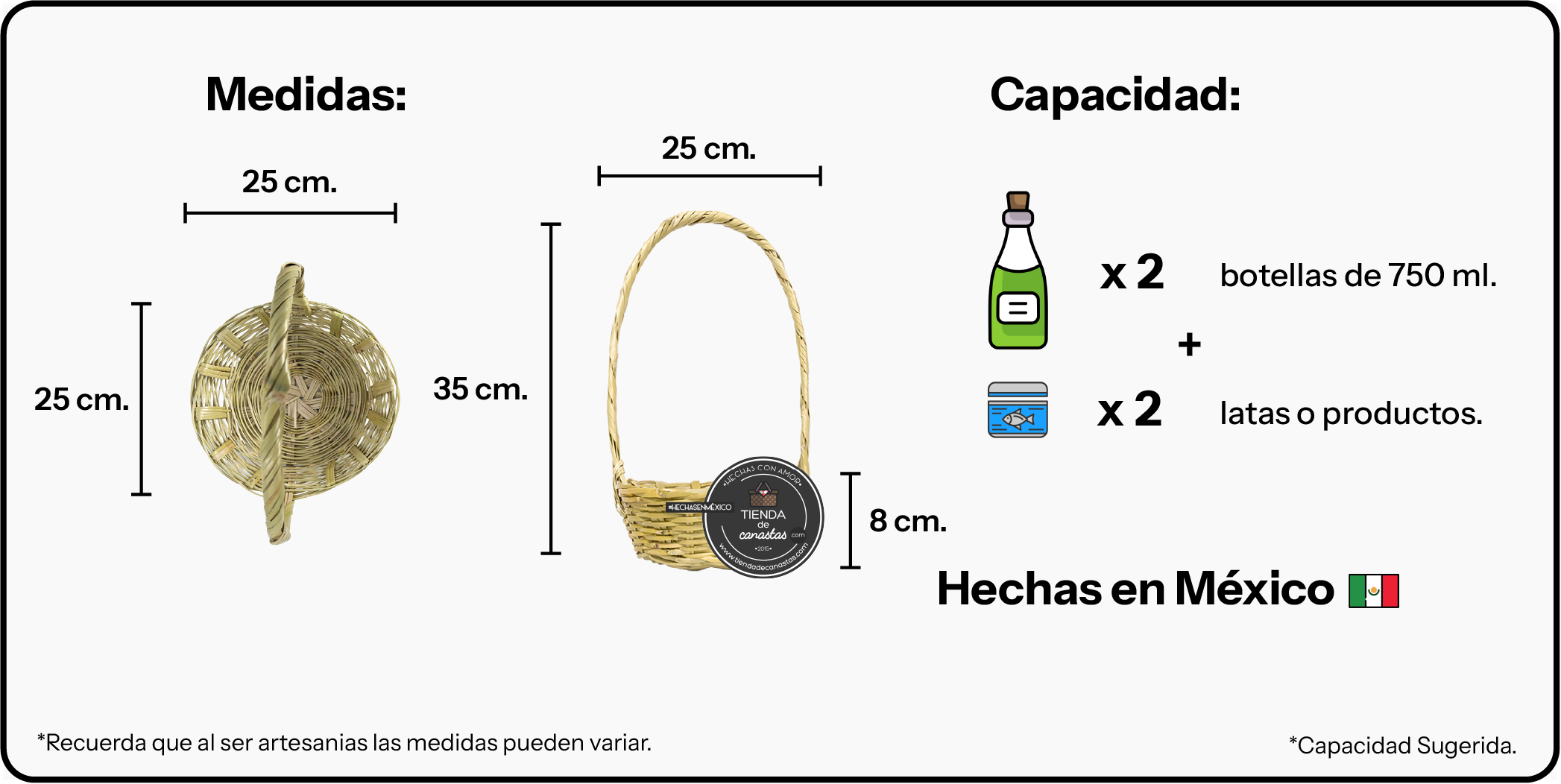 Medidas Canasta Asa Alta Grande Arriba x Tienda de Canastas