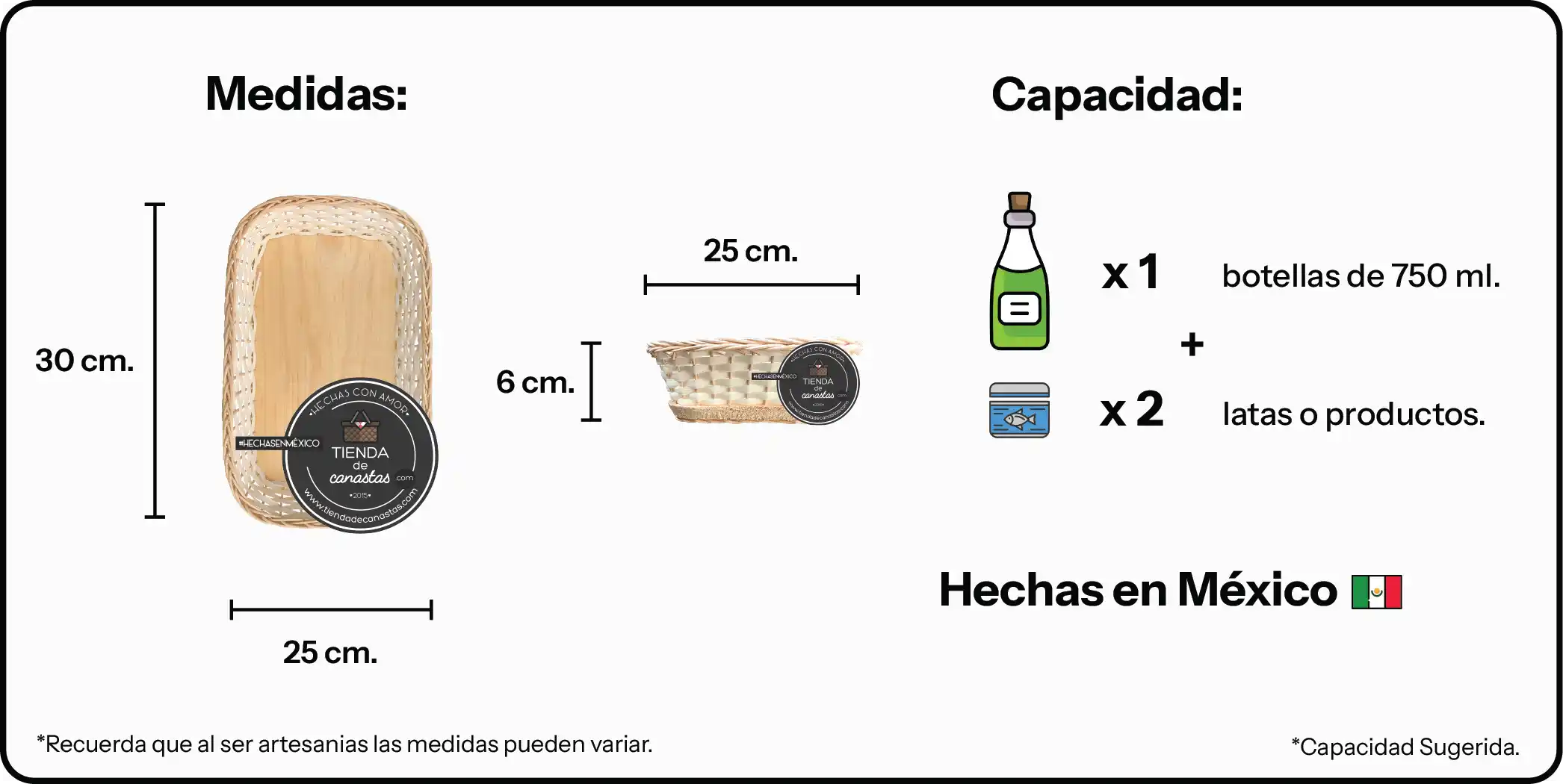 Medidas Charola Conejera Rectangular de Mimbre x Tienda de Canastas