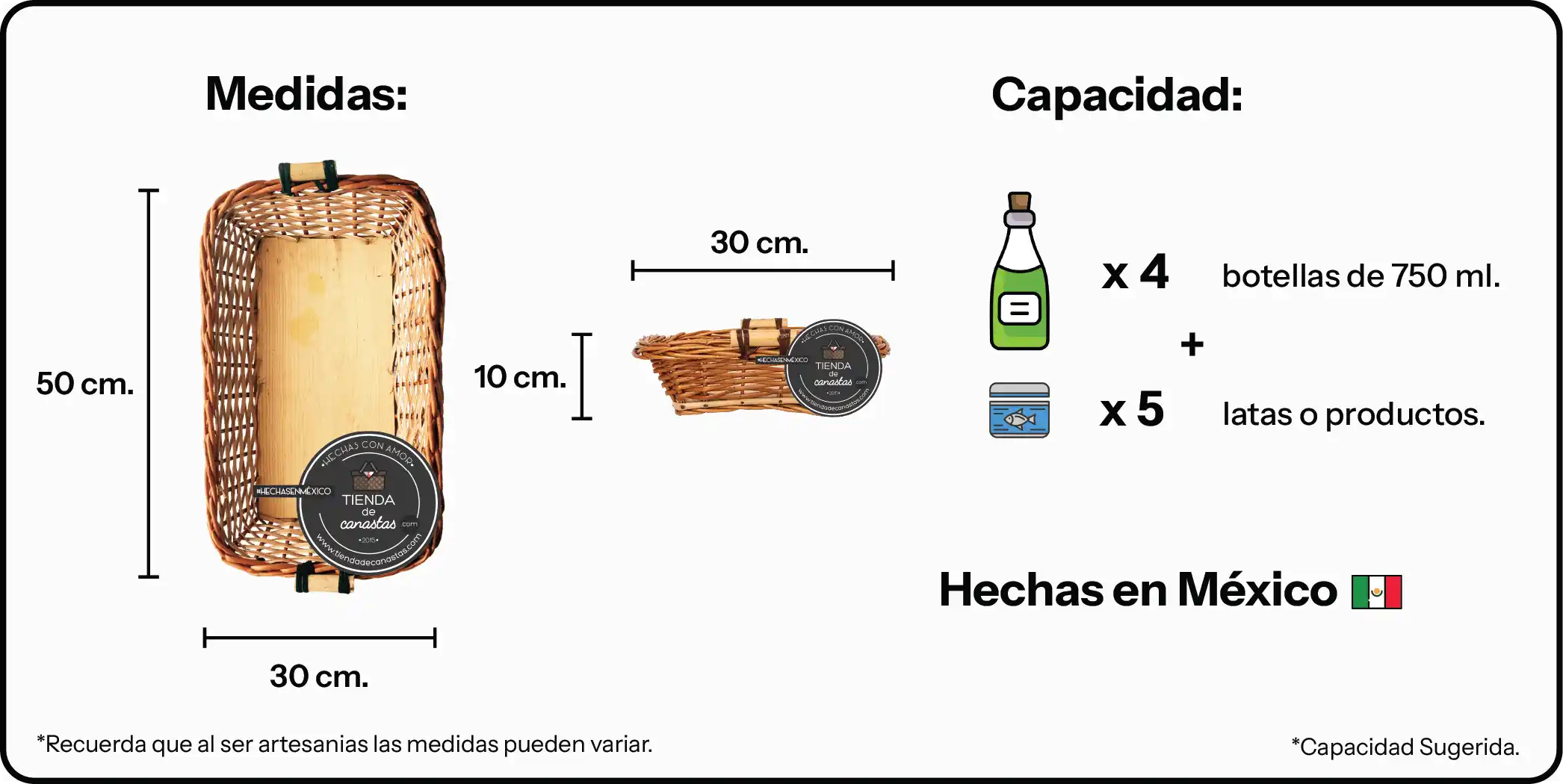 Medidas Charola Portuguesa Mediana x Tienda de Canastas