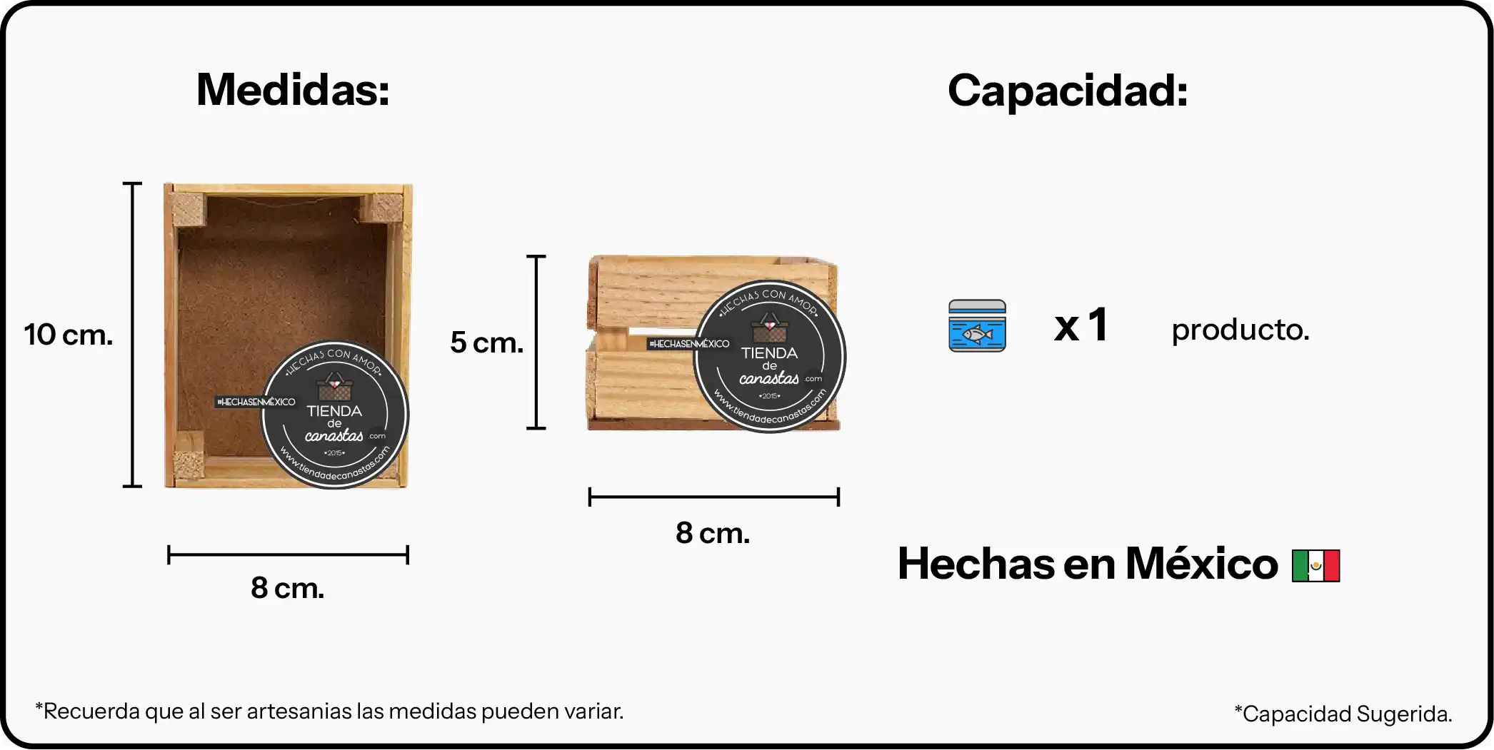 Medidas Huacal de Madera 10 x 8 cm x Tienda de Canastas