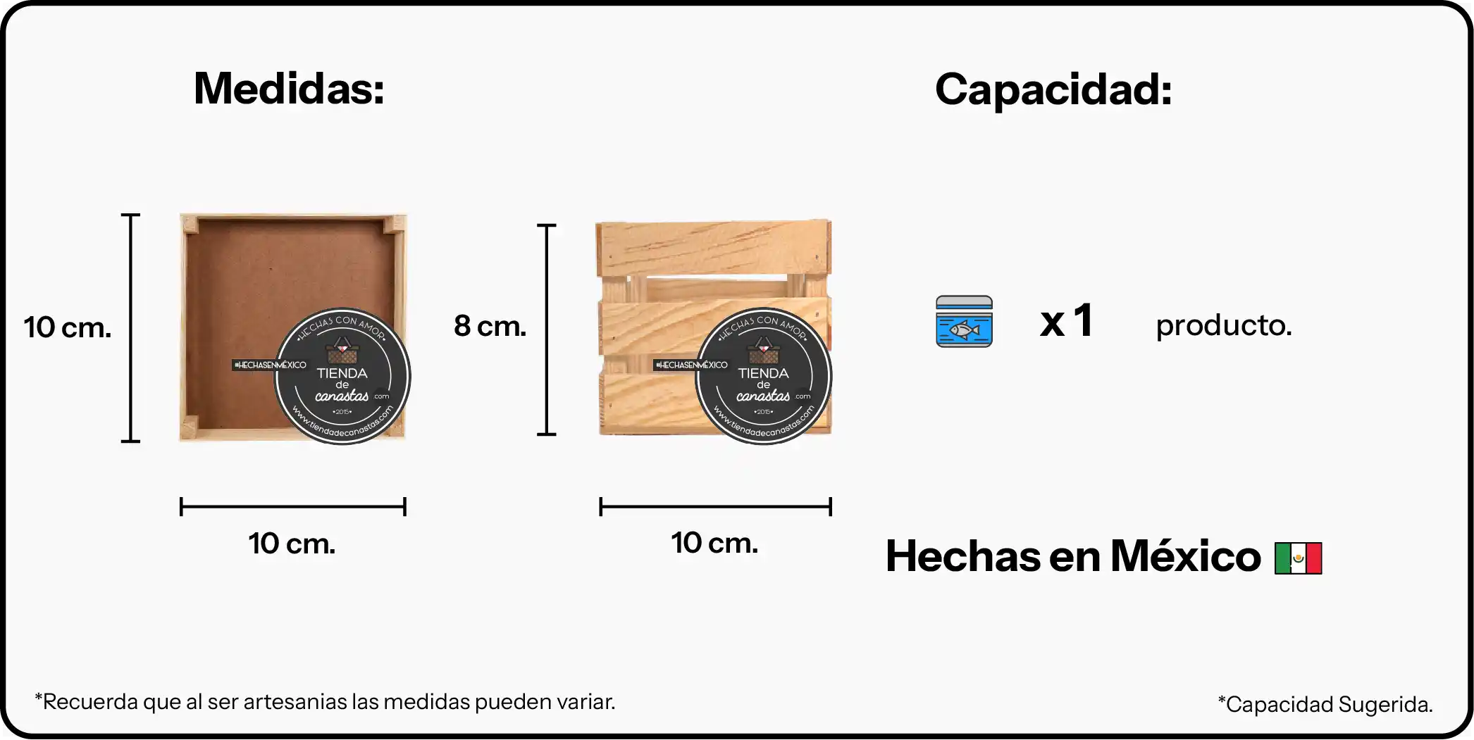 Medidas Huacal 10 x 10 cm x Tienda de Canastas