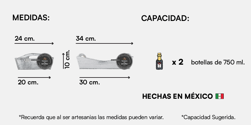 Medida Charola Vintage con Agarraderas