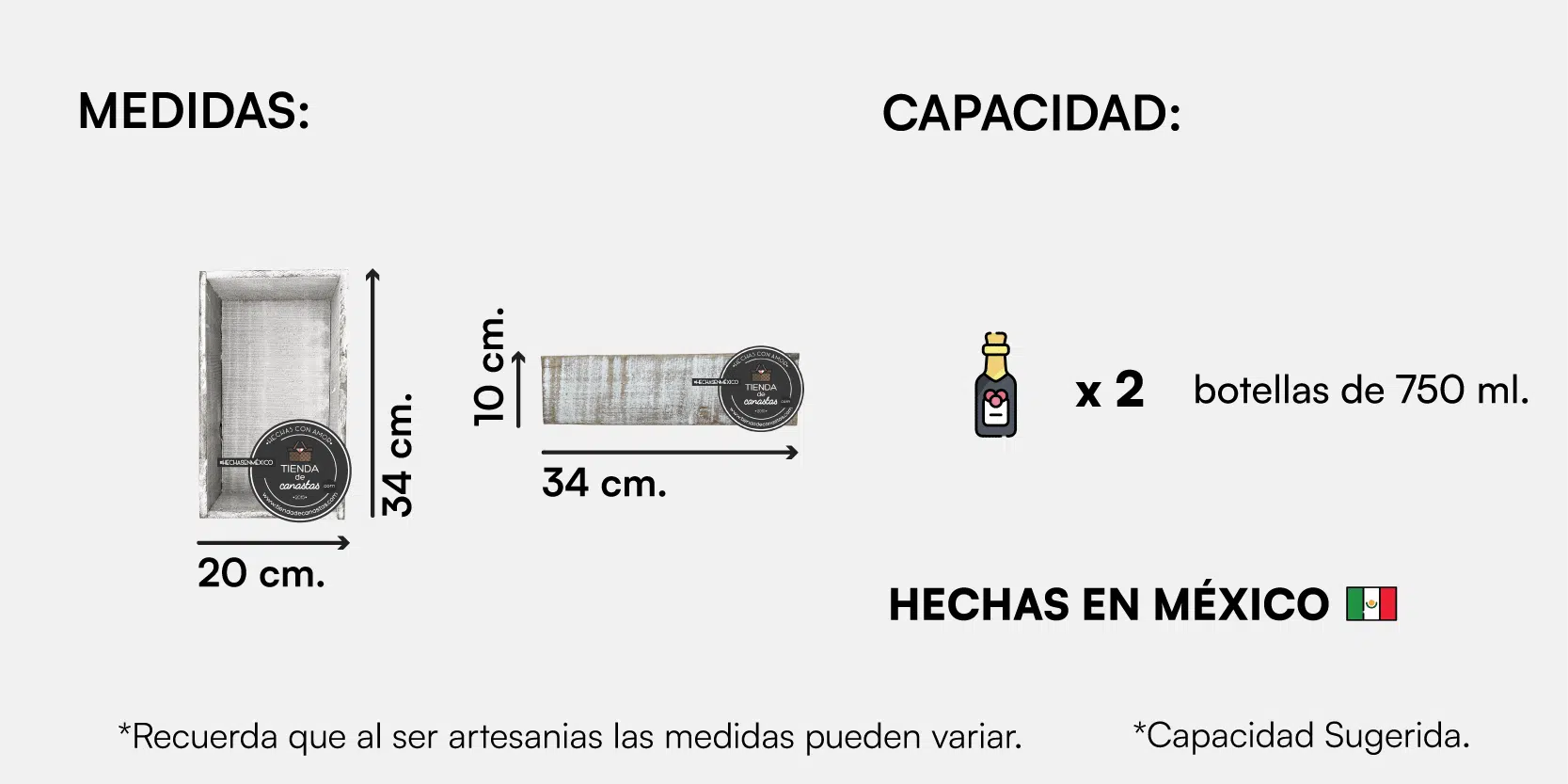 Medida Caja de Madera Rústica.
