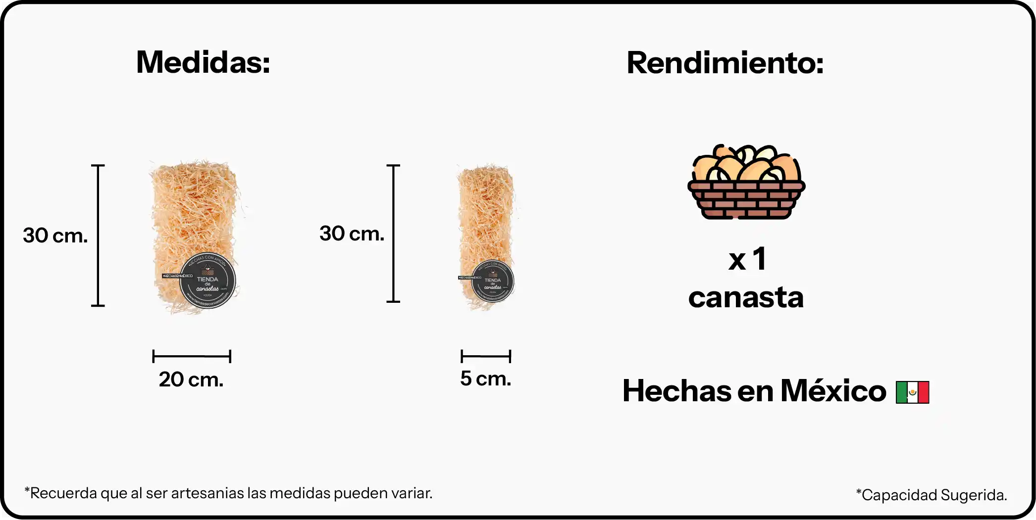 Medidas Bolsa de Viruta para 1 Canasta x Tienda de Canastas