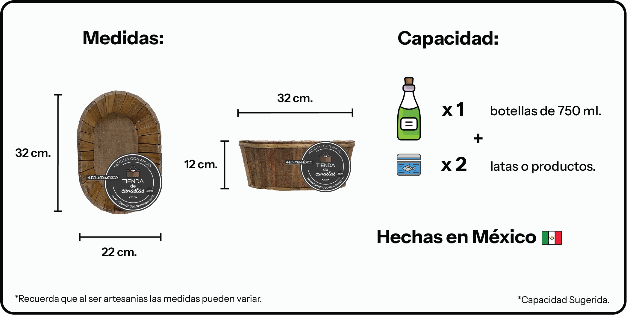 Medidas Tina Ovalada Braun x Tienda de Canastas