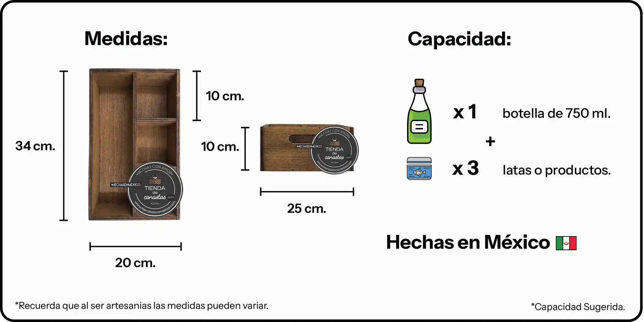 Medidas Caja Braun con 4 Divisiones x Tienda de Canastas