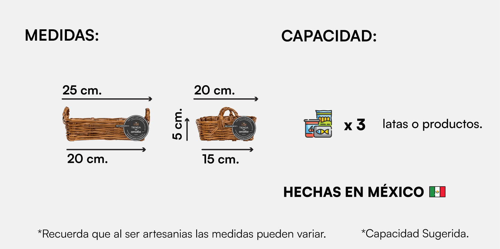 Medida Charola Sencilla de Carrizo Horneado Mini