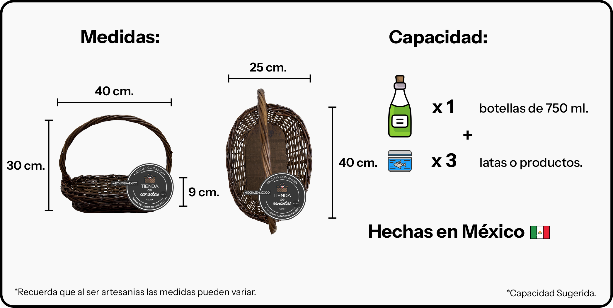 Medidas Canasta Arcón Chocolate Chica