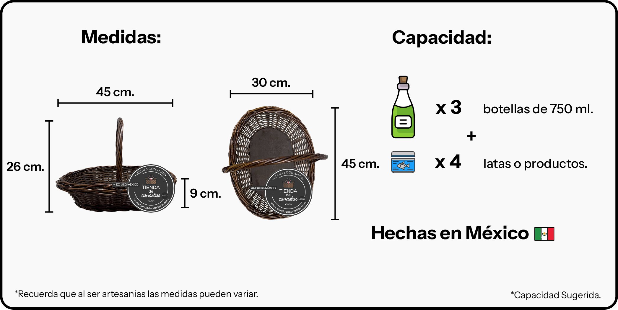 Medidas Canasta Shell Chocolate Mediana x Tienda de Canastas