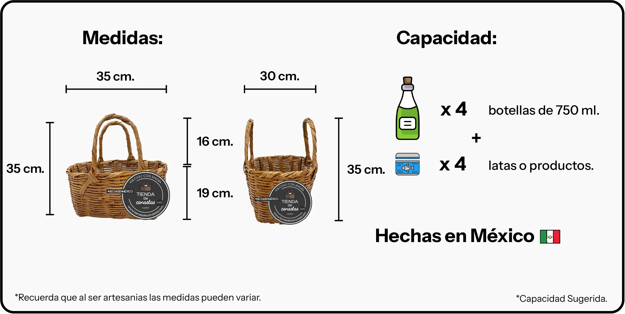Medidas Bolsa Candy de Carrizo Grande x Tienda de Canastas